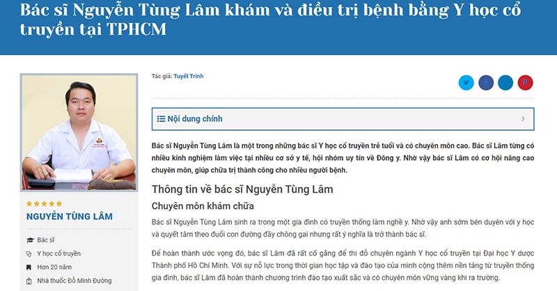 Bác sĩ Tùng Lâm được báo chí đưa tin là nổi tiếng tại Hồ Chí Minh