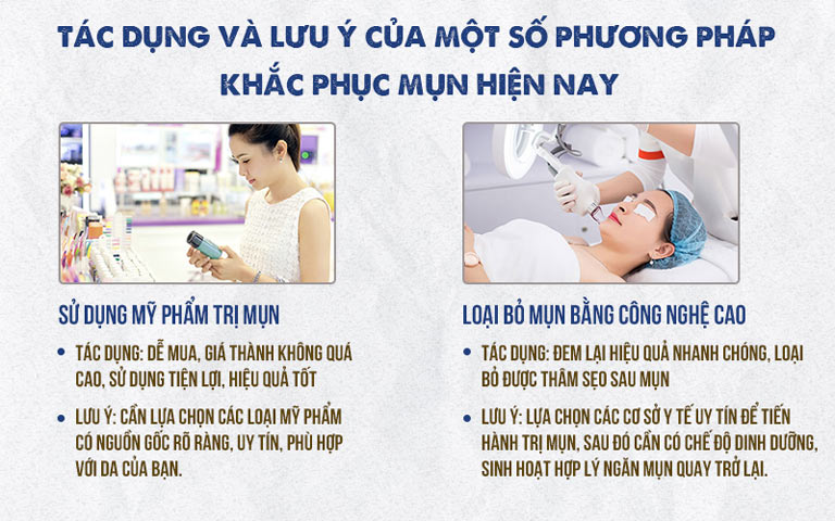 Tác dụng và lưu ý của một số phương pháp khắc phục mụn hiện nay