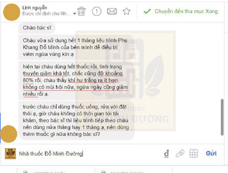 Phản hồi của người bệnh qua hệ thống tin nhắn nhà thuốc Đỗ Minh Đường