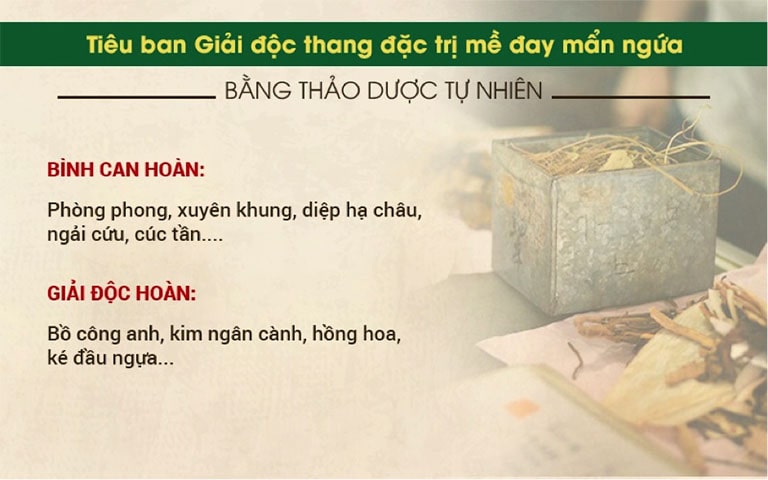 Tiêu ban giải độc thang là bài thuốc chữa nổi mề đay an toàn và hiệu quả cao, chiết xuất hoàn toàn từ tự nhiên