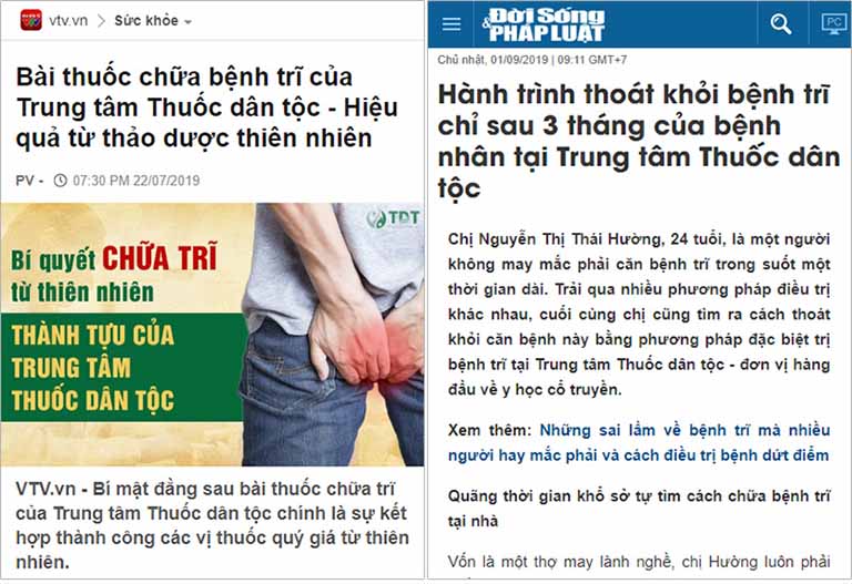 Báo chí viết bài đưa tin về giải pháp chữa bện trĩ của Trung tâm Thuốc dân tộc