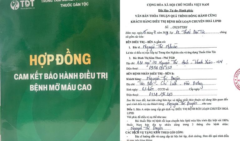 Hợp đồng bảo hành điều trị của bệnh nhân Nguyễn Thị Duyên