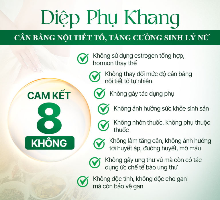 Cam kết 8 không khi sử dụng Diệp Phụ Khang để cân bằng nội tiết, tăng cường sinh lý nữ